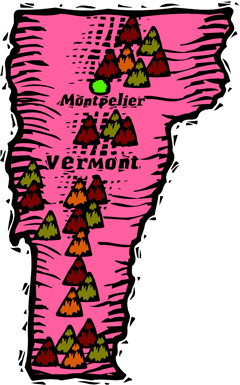 Vermont woodcut map showing location of Montpelier